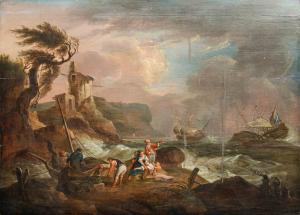 Século XVIII, círculo de Charles Francois Grenier de Lacroix (ca. 1700 - 1782), Marinha em tempestade